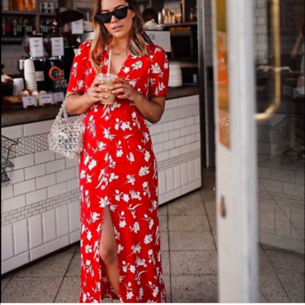 Zara Red and White Floral Midi Dress - Picture 5 of 5